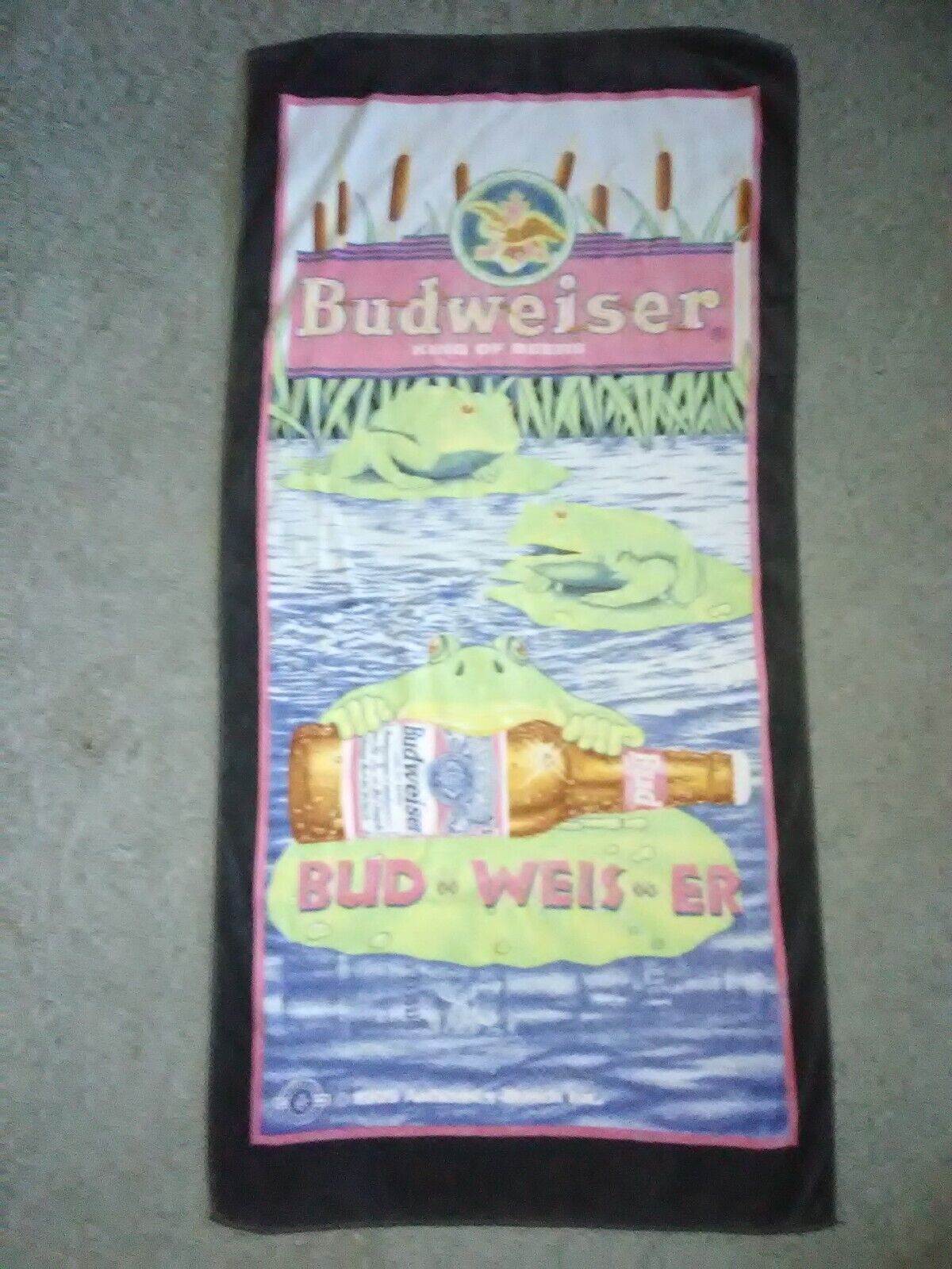 Vintage 1996 Budweiser Beach Towel Bud Frogs Promo  27\
