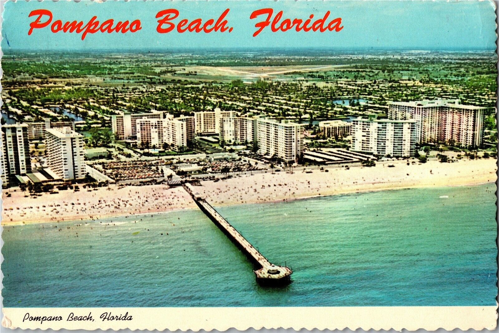 Aerial View Pompano Beach FL Beach Pier c1976 Postcard B35