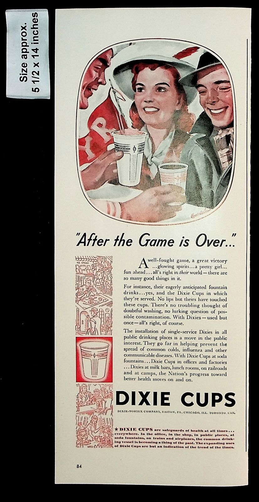 1941 Dixie Cups Disposable Paper Drink Health Sanitary Vintage Print Ad 40022