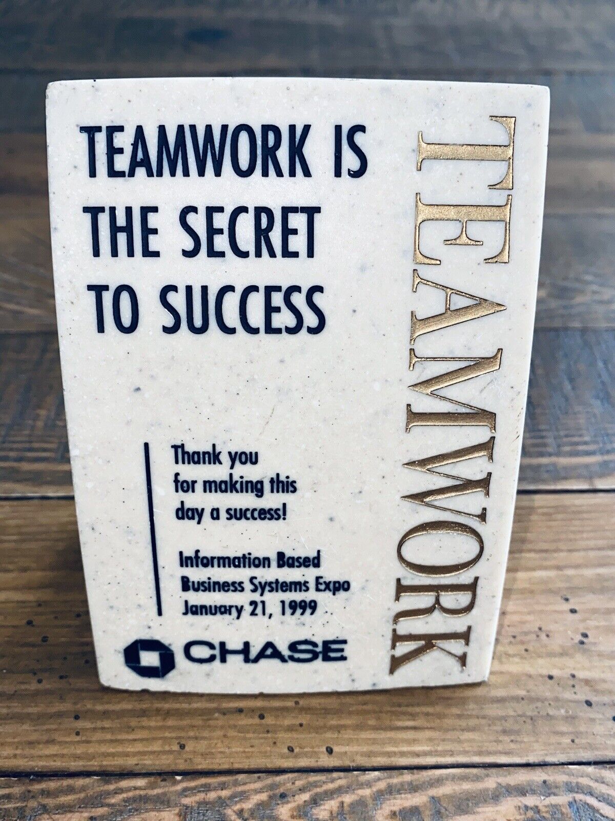 JP Morgan Chase Teamwork Success Desk Plaque Expo Sales Business Employee Award
