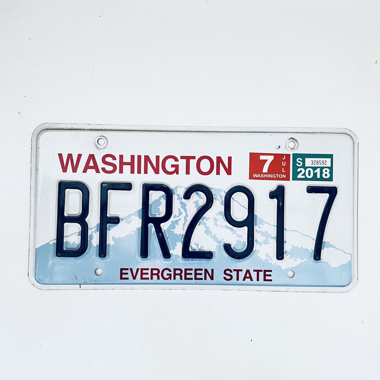 2018 United States Washington Evergreen Passenger License Plate BFR2917