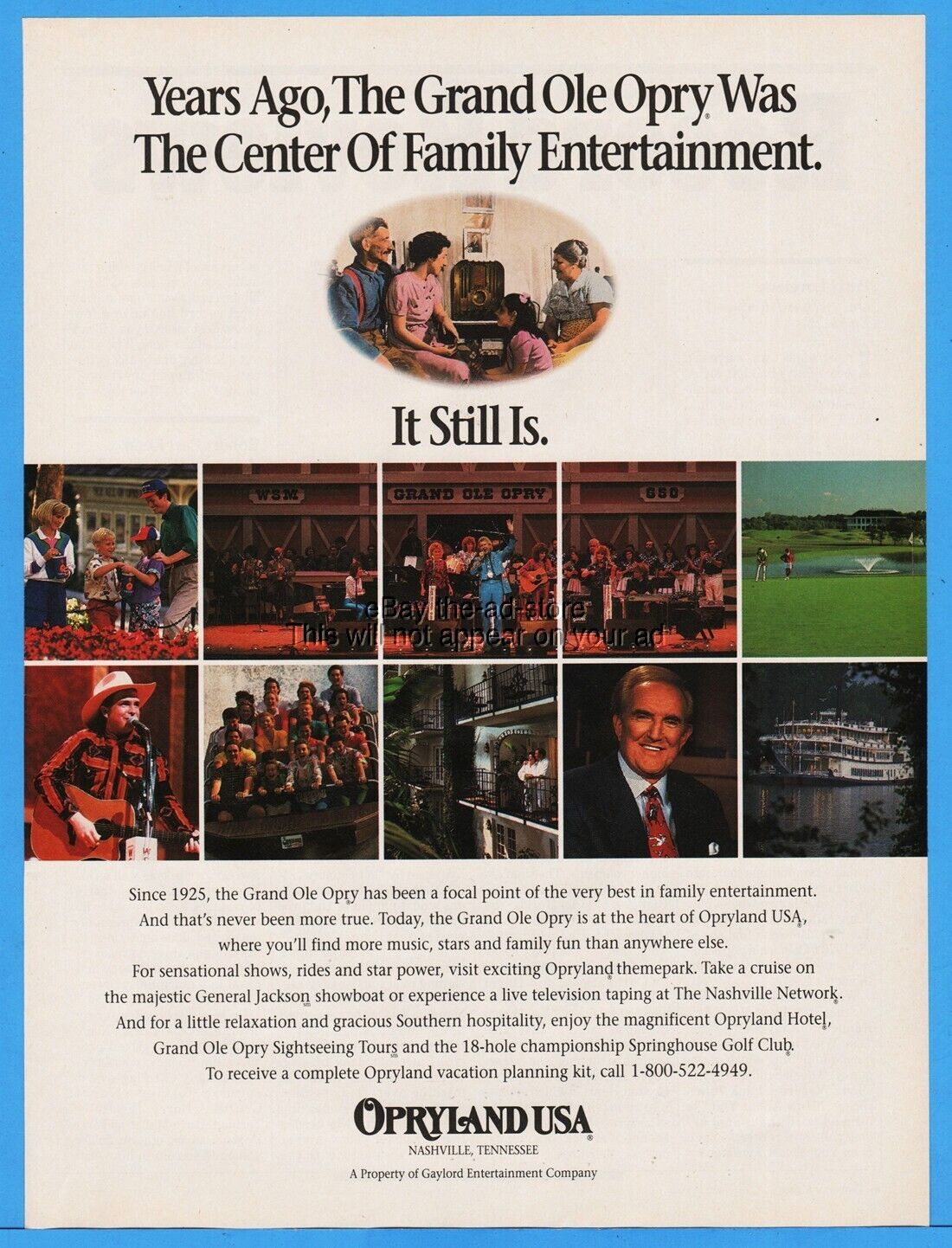 1993 Opryland USA Nashville Tennessee Grand Ole Opry Vintage Photo Print Ad