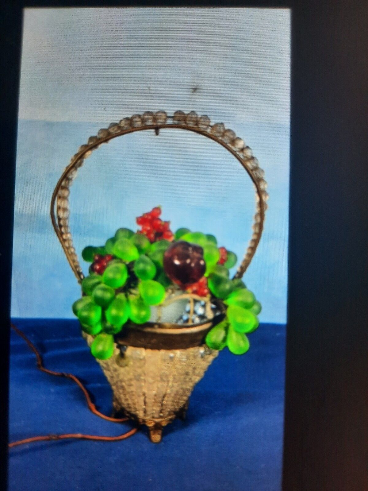 RARE 1920s Vintage Czech Glass Fruit Basket Lamp.. Works