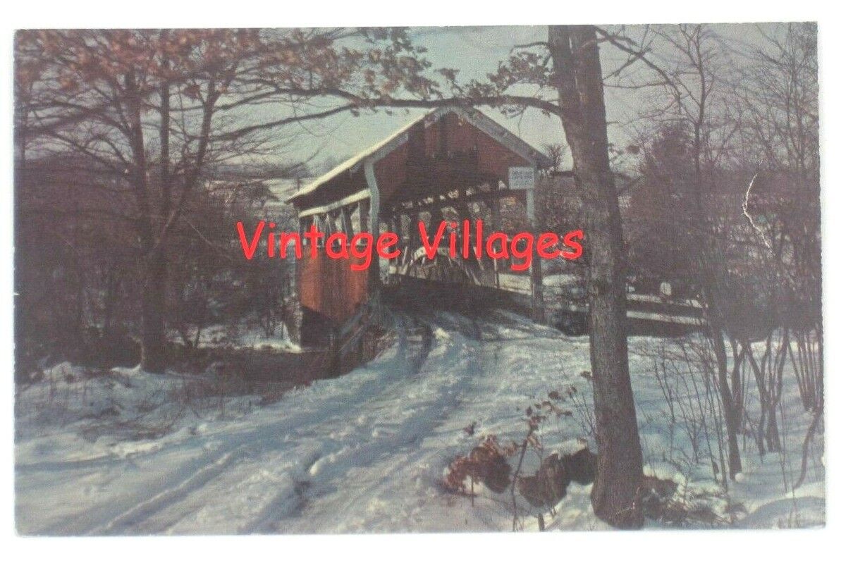 Vintage Somerset County Jennerstown PA Red Wood Snow Bridge Postcard