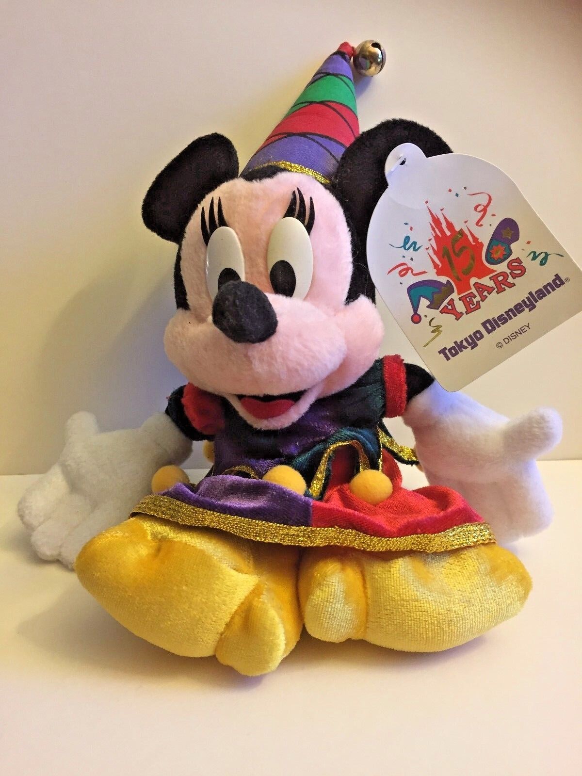 Rare Tokyo Disneyland 15th Anniversary Year JESTER MINNIE Disney Plush Toy~13\
