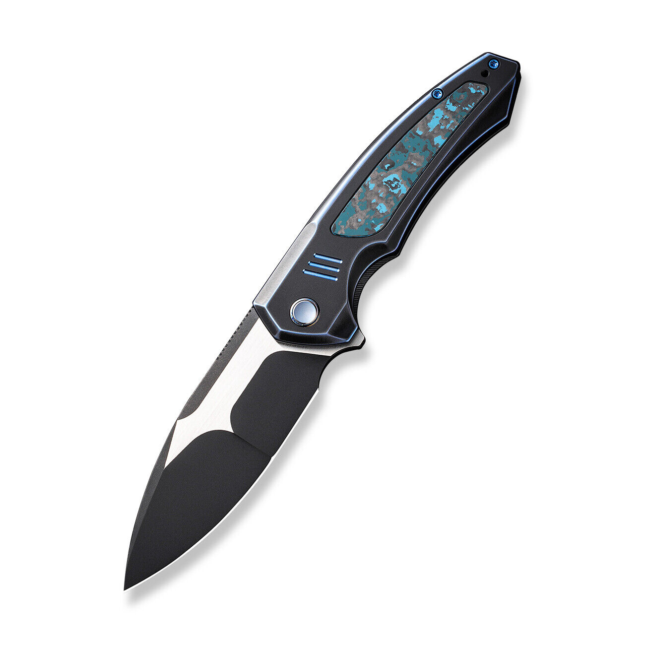 WE Hyperactive Folding Knife Blue/Black Ti Arctic Fat CF Handle Vanax WE23030-3