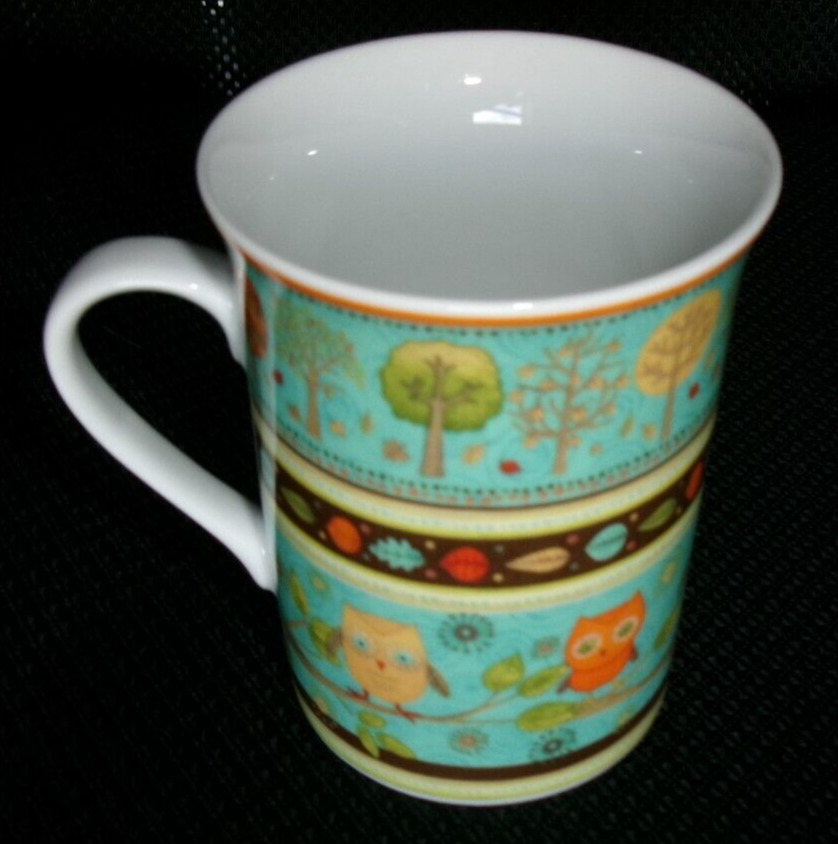 Vintage Whimsical Debbie Mumm Owl Blue Green Mug 3.5\