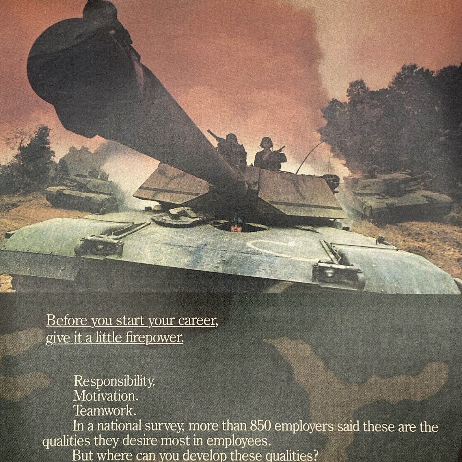 1989 US Army PRINT AD Be All You Can Be Tank Firepower Man Cave Art Vintage 80\'s
