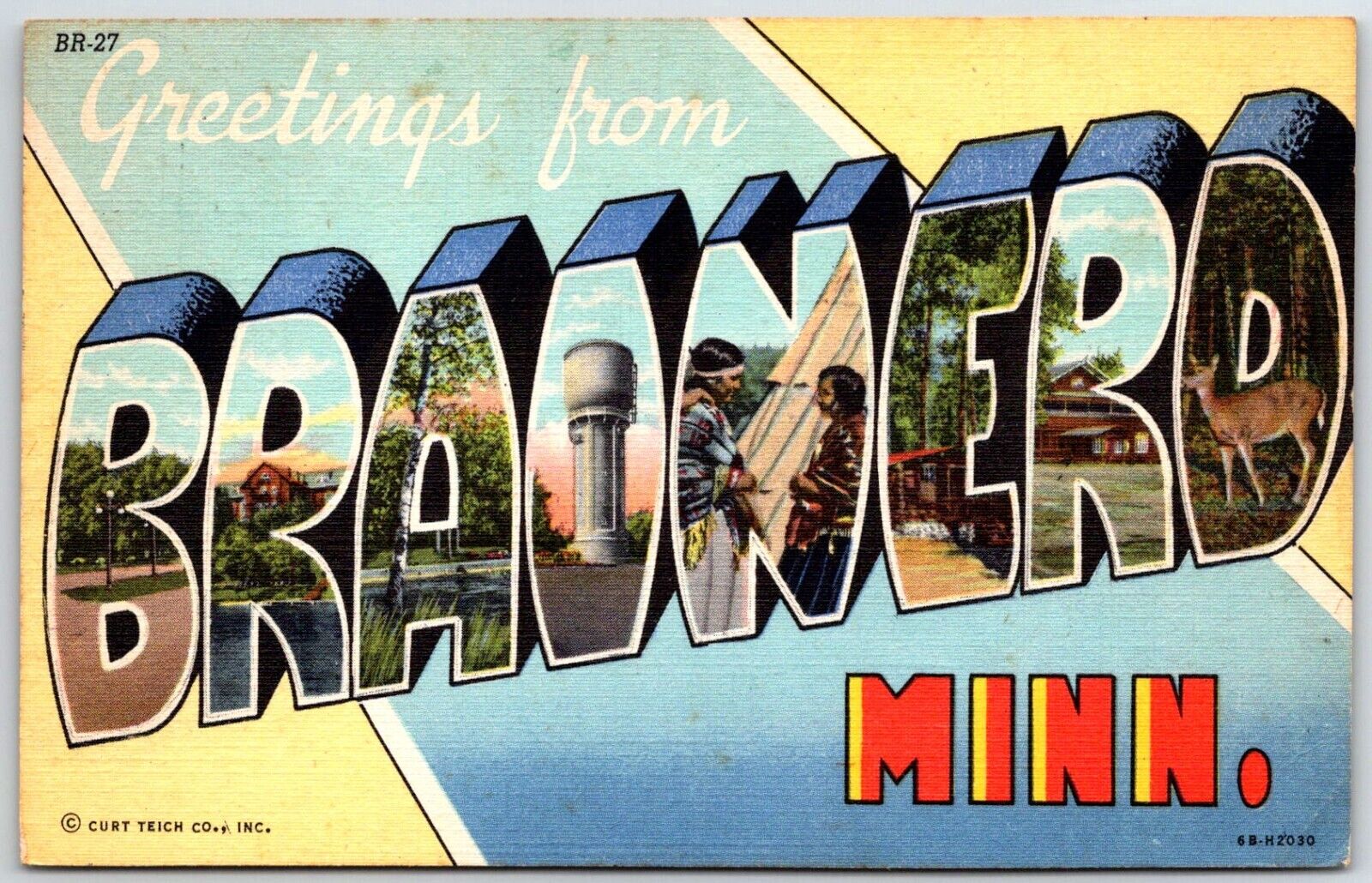 BRAINERD MINNESOTA Big LARGE LETTER Postcard Vintage Original Linen