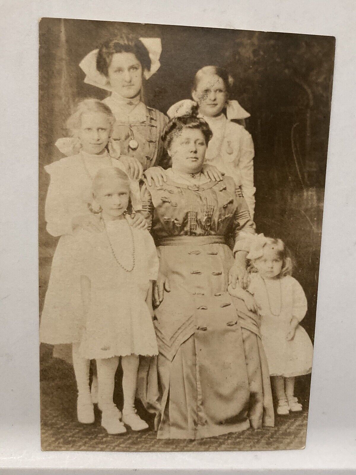 C. 1912 Antique Photo of Polish Family Mother & 5 Daughters Dressed Elegantly