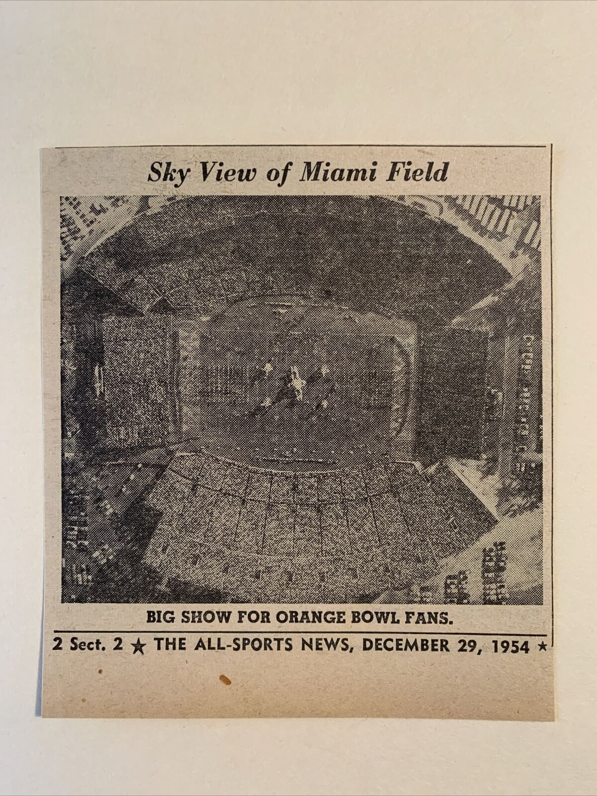 Orange Bowl Aerial View ‘55 Duke Nebraska 1954 Sporting News Football 5X4 Panel