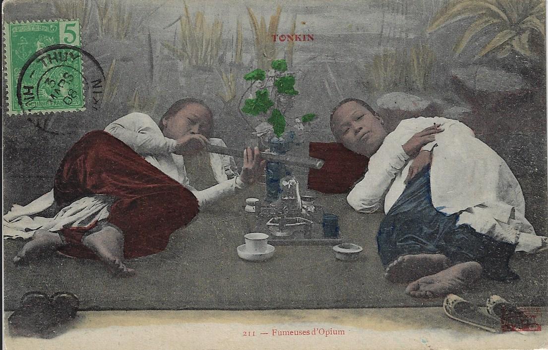 1908 Antique Carte Postale 211 Postcard Tonkin 2 Chinese Female Opium Smokers 