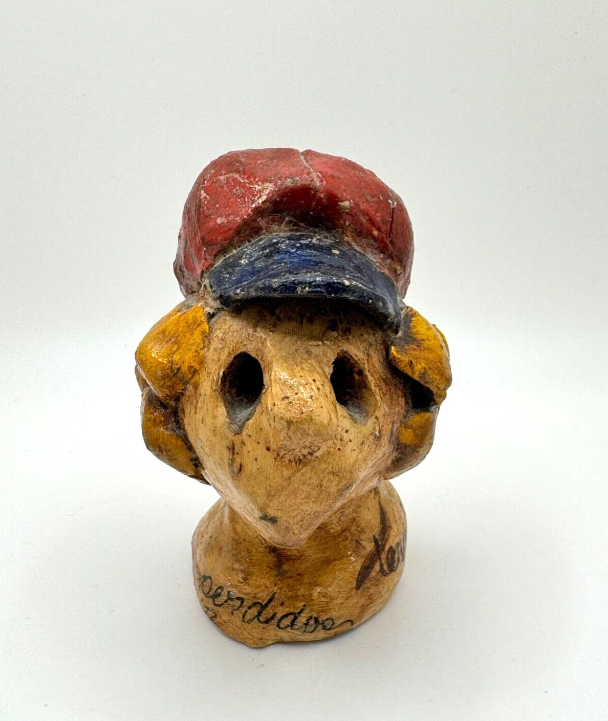 Vintage Weird Baseball Player Head Figurine Handmade Ceramic Clay 1972
