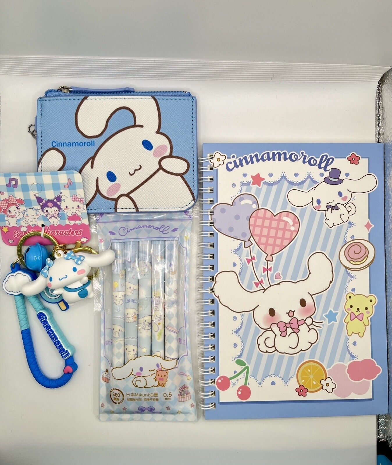 Sanrio Kawaii Cinnamoroll Notebook+ ID Wallet + 5pcs Pens+ KeyChain Gift Set NEW
