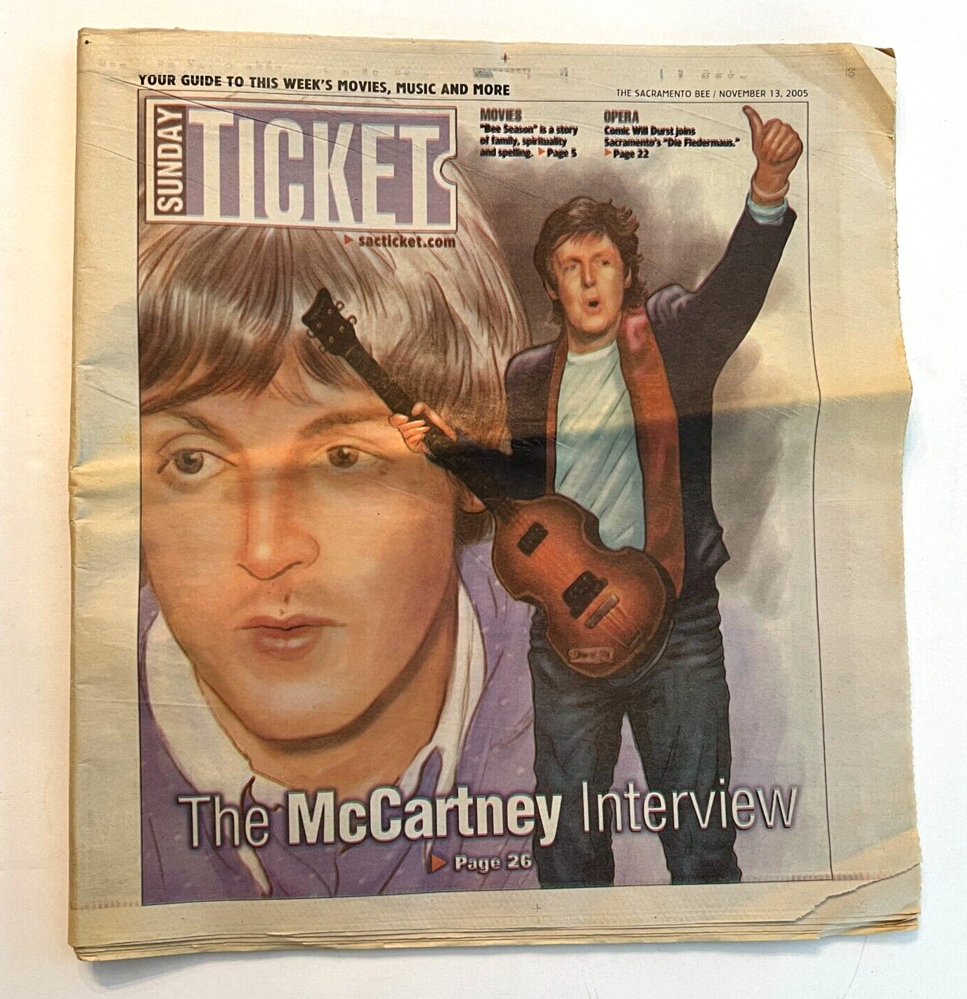 The Sacramento Bee Newspaper Paul McCartney Beatles Interview November 13, 2005