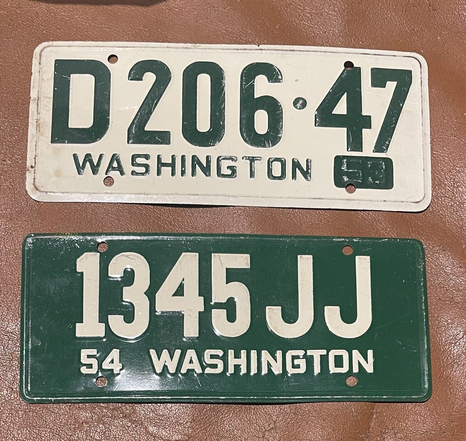Vintage 1953 & 1954 Bicycle State Metal License Plates - Washington