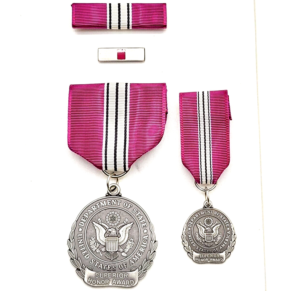 Department of State Superior Honor Award Medal Set w/ Ribbon, Mini & Lapel