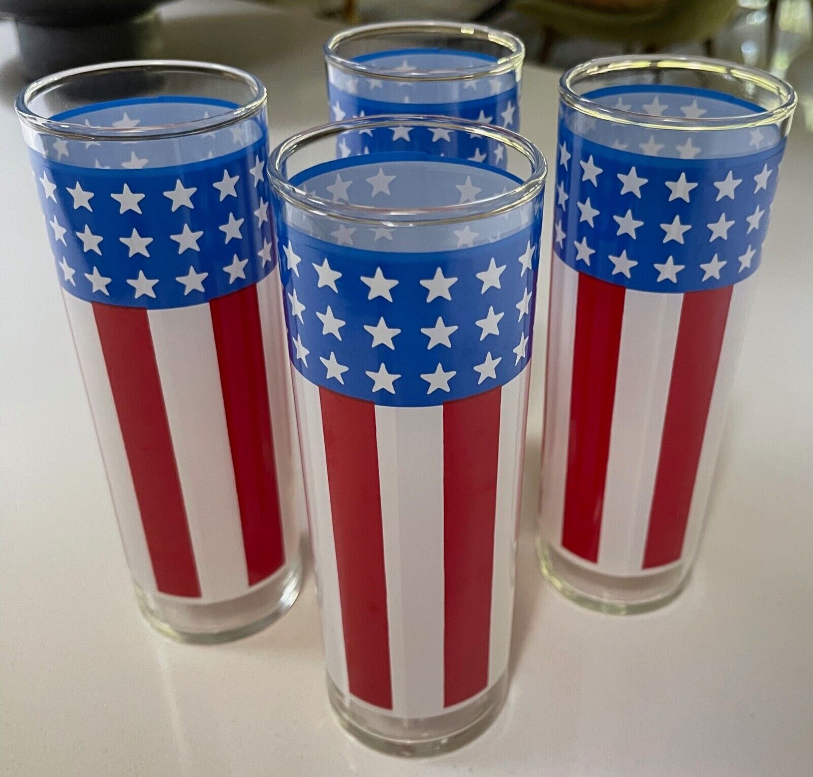 Set 4 Vintage Red White Blue Stars Stripes Flag Bicentennial Drinking Glasses