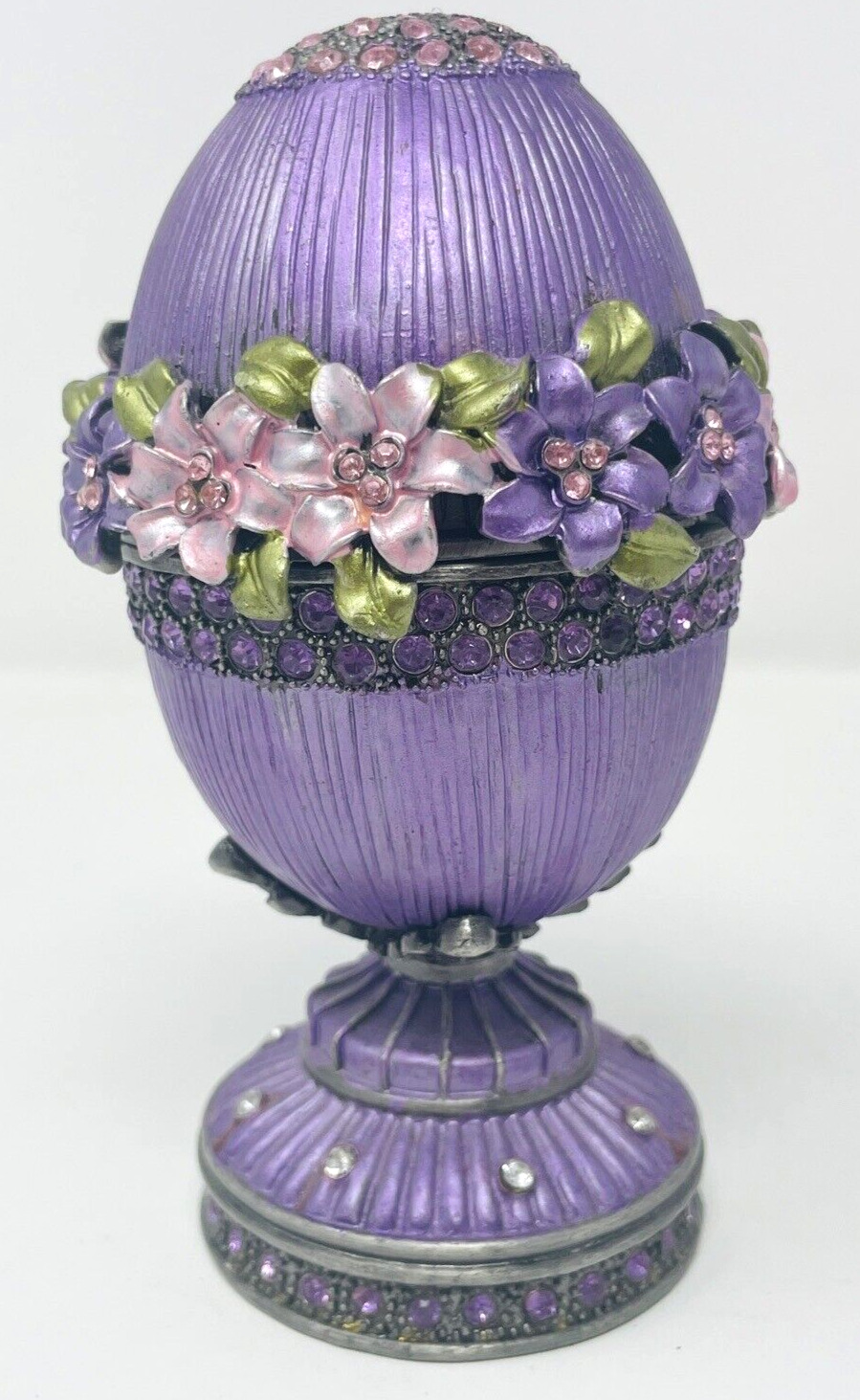Stauer Purple Enamel Flowers Music Trinket Box Wind Up Jewelry