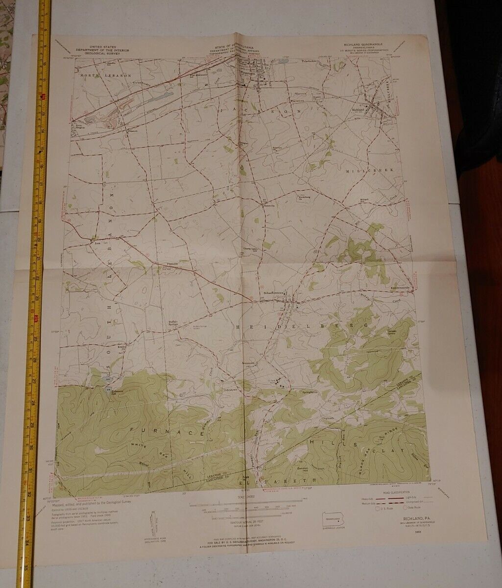 Vintage 1955 Richland Pennsylvania US Geological Survey Map
