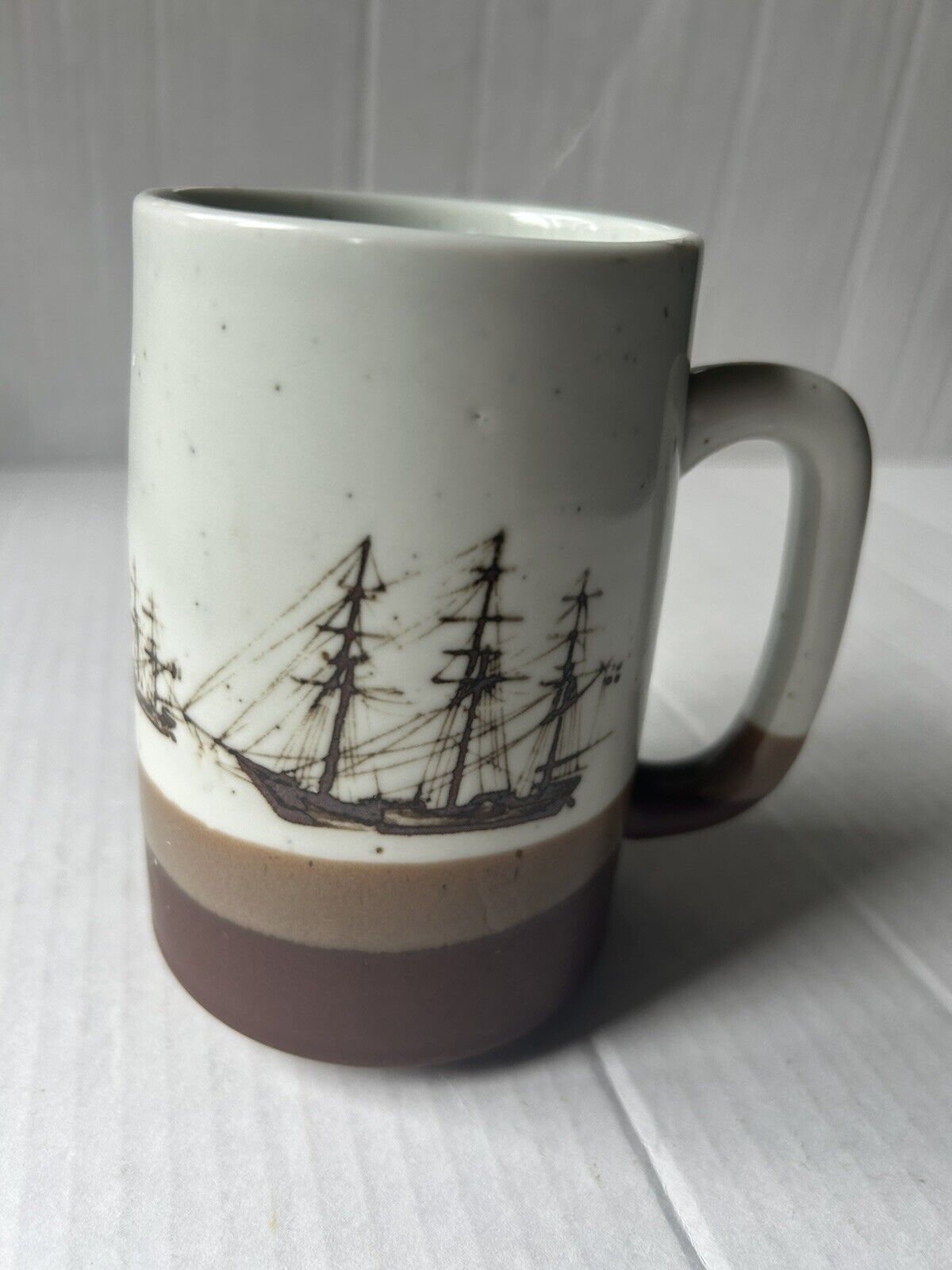 Otagiri Style Vintage Nautical Tall Ship Speckled Stoneware Mug