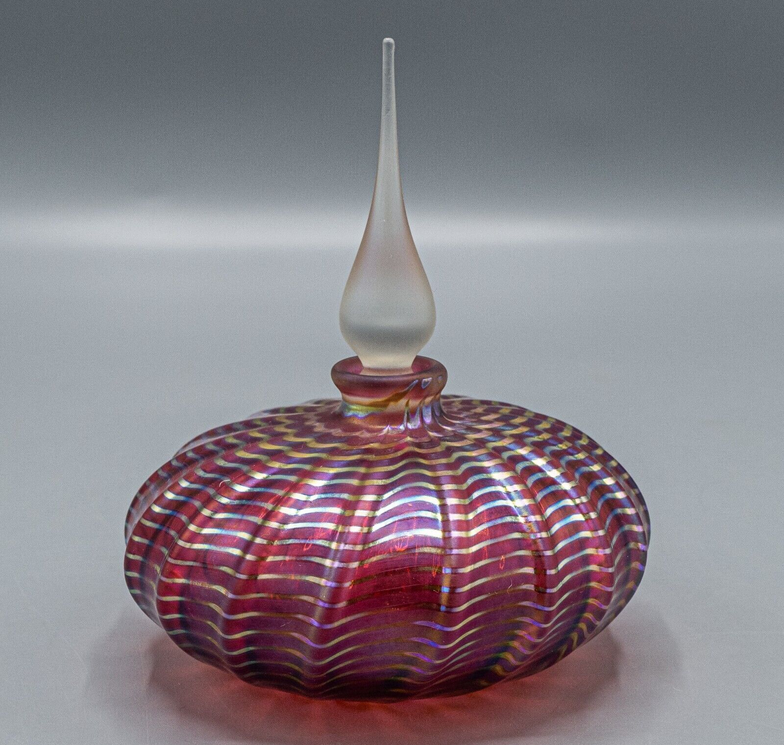 Steven Correia Red Iridescent Perfume Bottle & Stopper Pulled Feather 