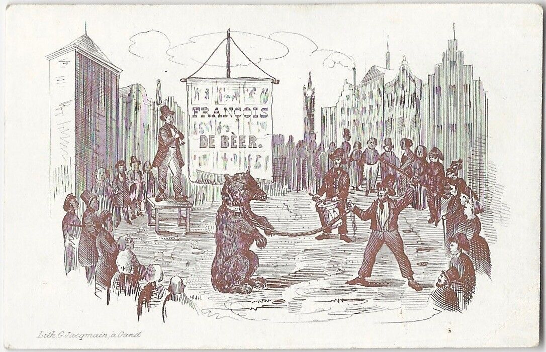 Gand Belgium Circus Bear Act Antique 19th C. \'Porcelain\' Clay-Coated Trade Card
