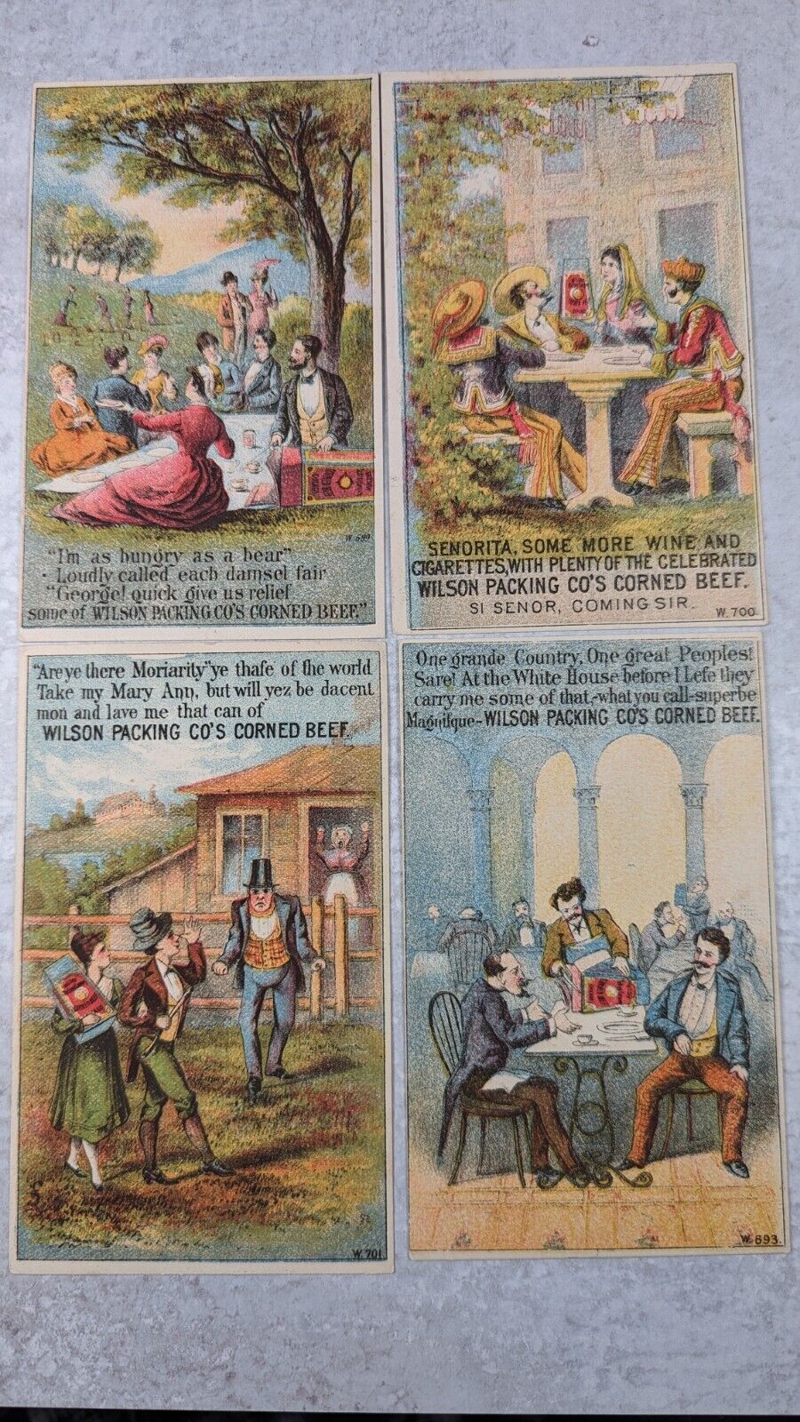 4 Wilson Packing Co Corned Beef Ethnic Trade Cards Spain Ireland France England
