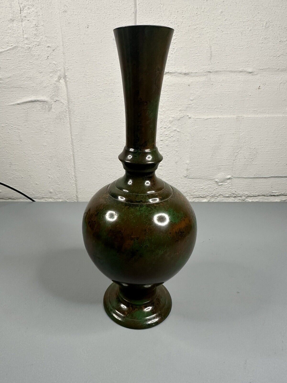 Vintage Japanese Patinated Bronze 9” Inch Tall Vase 3.5” Wide