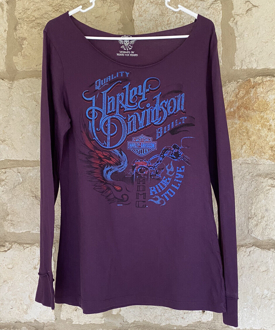 Harley Davidson Long Sleeve Purple Top Thumbholes NOLA Bourbon Street Size L