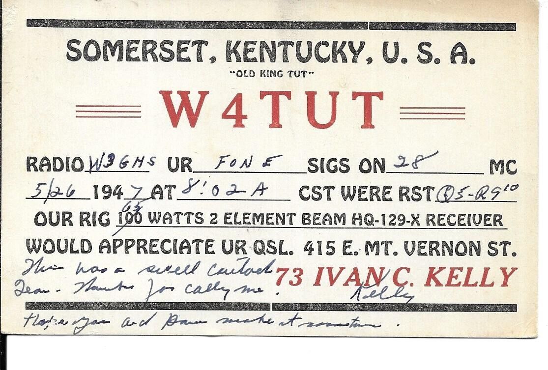QSL 1947 Somerset   Kentucky   radio card