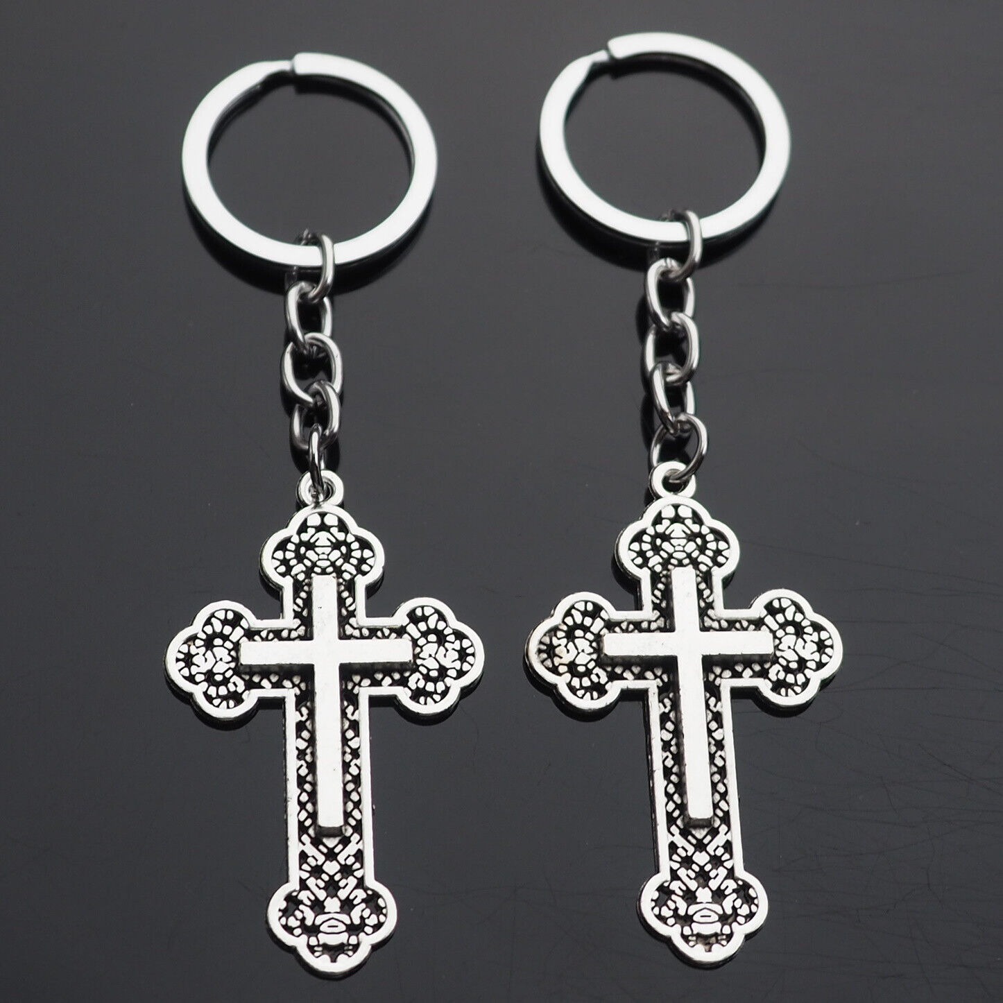 2x PCS Cross Design Christian Christianity Keychain Pendant Key Chain Ring Gift