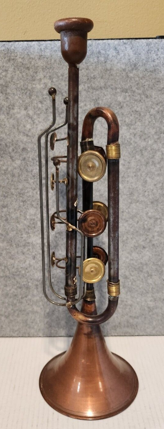 Vintage Folk art Brass Trombone candlestick holder