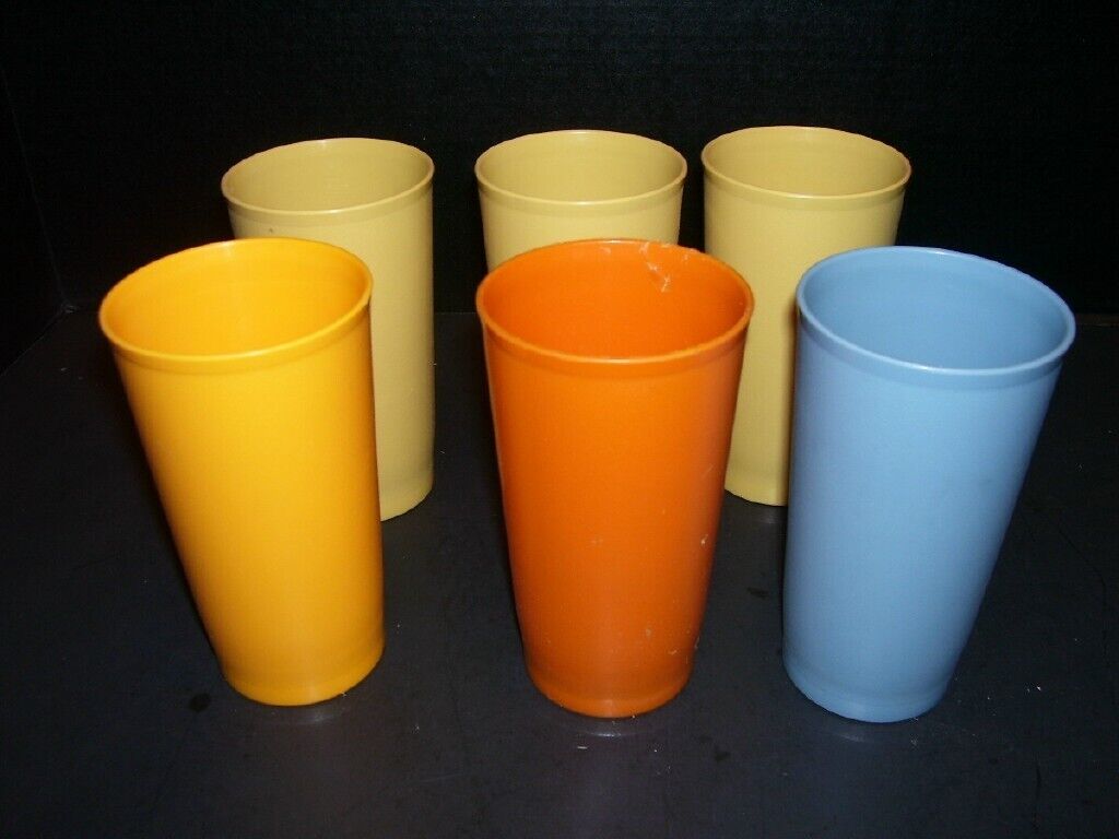 Lot of 6 Vintage Tupperware Various Colors Stackable Tumblers Cups 12 oz #873