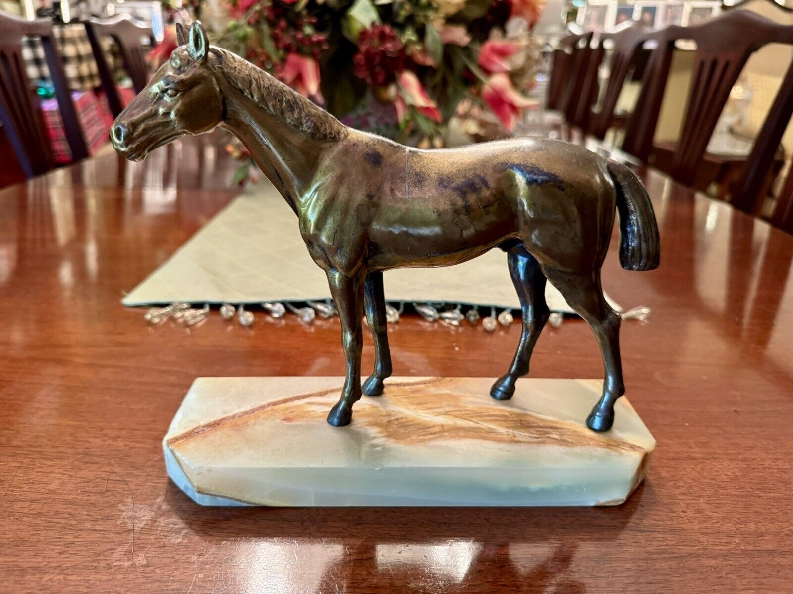Bronze Plated Horse Statue On Marble