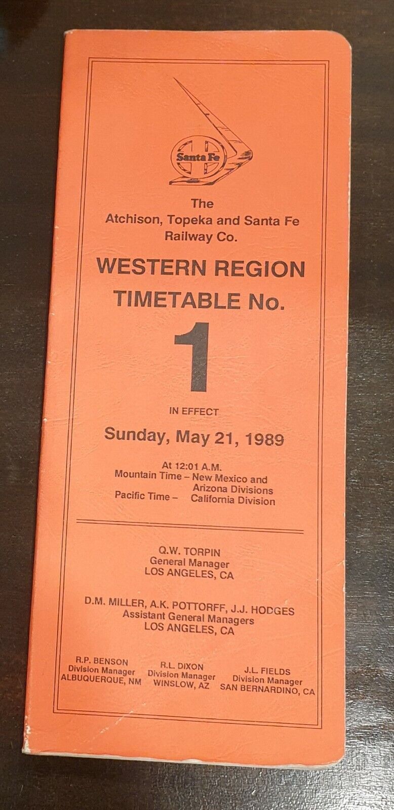 AT&SF SANTA FE RWY SYSTEM TIME TABLE #1 ~ WESTERN REGION ~ MAY 21, 1989 ~EUC