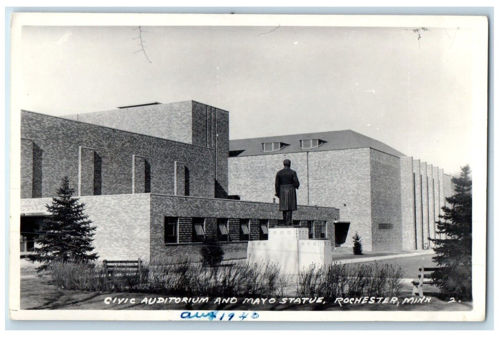 c1910\'s Civic Auditorium And Mayo Statue Rochester MN RPPC Photo Postcard