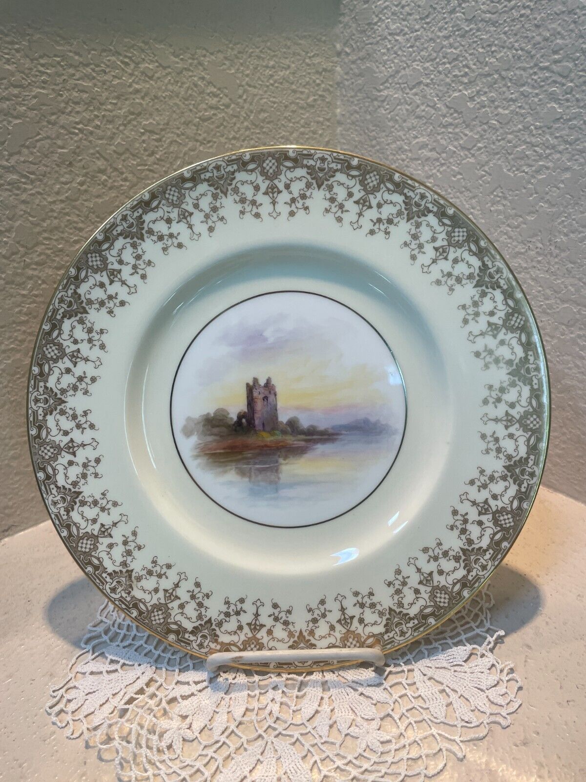 Rare Antique Royal Worcester  Castle Gilt Cabinet Plate