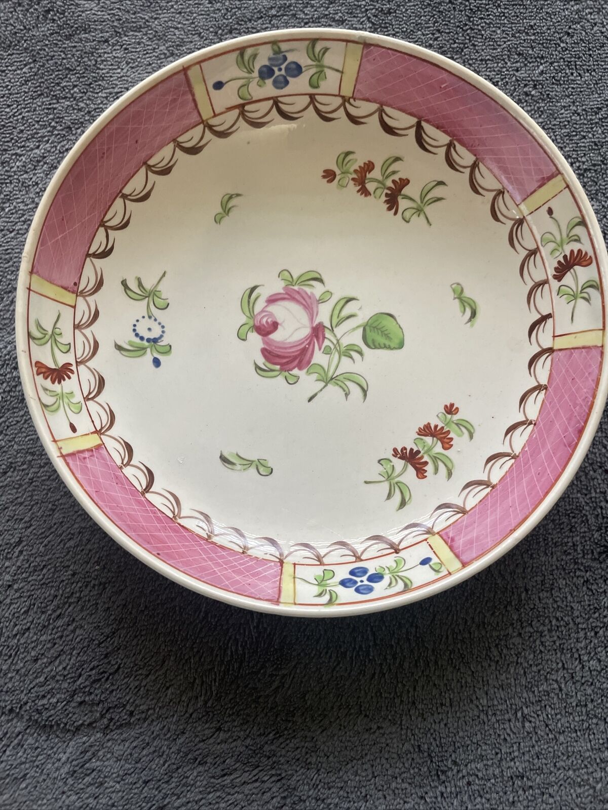 Antique English Creamware Pearlware Saucer King's Rose Plate 18th 19th c. 1800