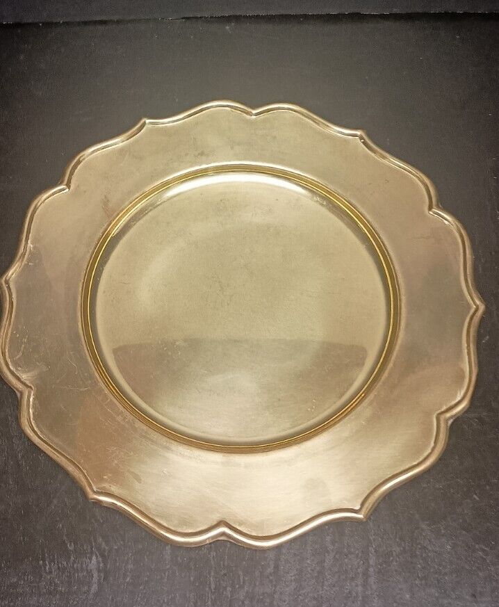 Vintage Solid Brass Scalloped Edge Plate Charger, Serving Tray