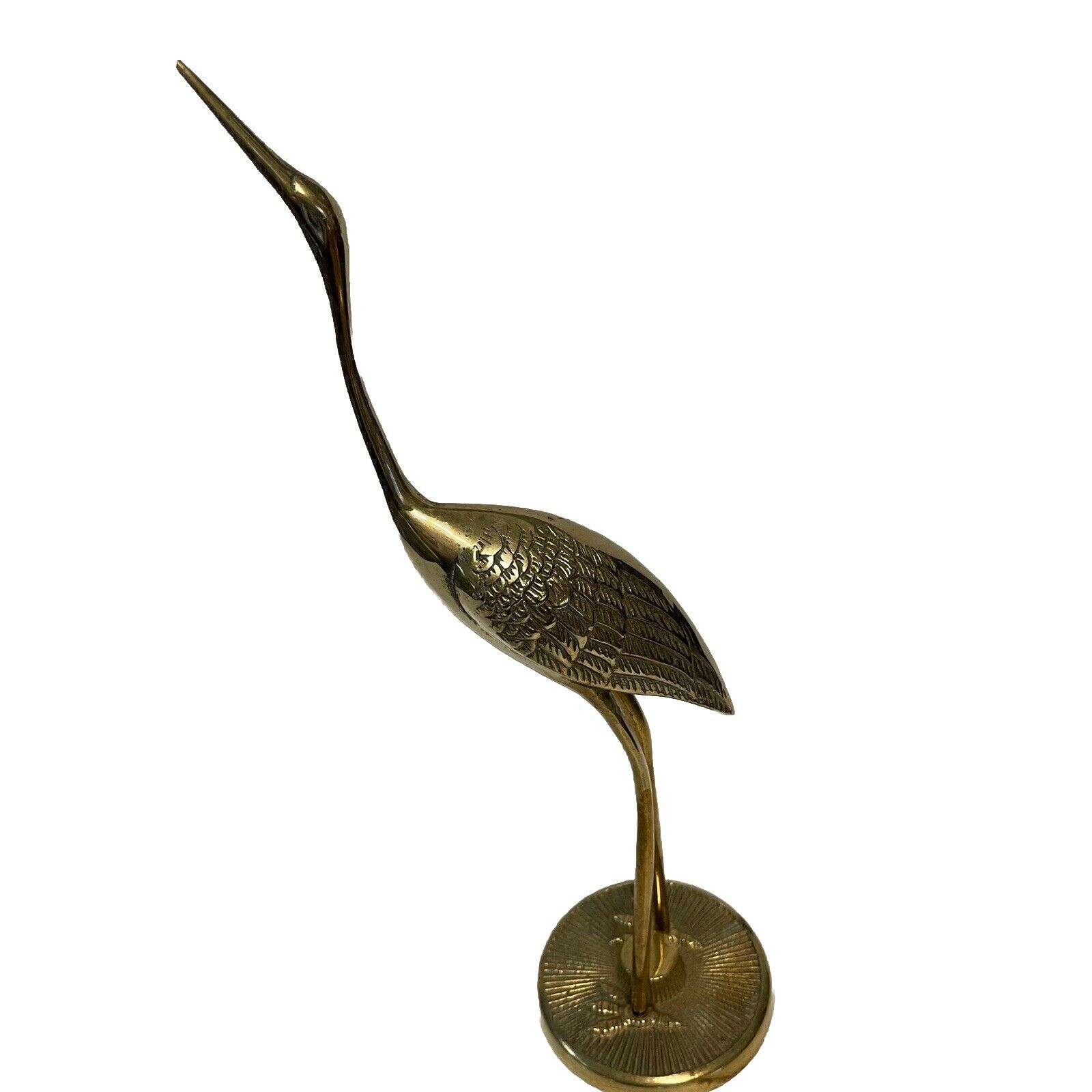 Vtg Solid Brass Crane Bird Standing 12” Statue View All The Photos For Details