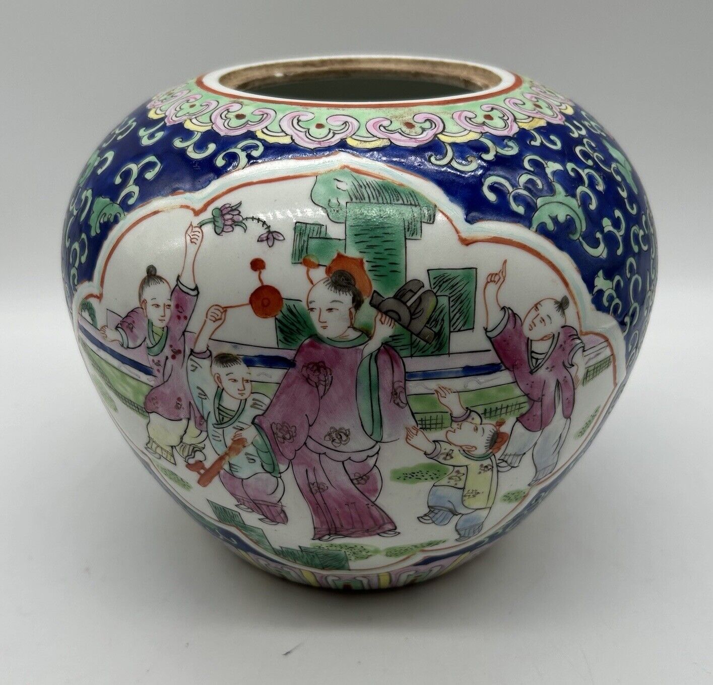 Vintage Antique Chinese Hand Painted Porcelain Ginger Jar No Lid - 6.5\