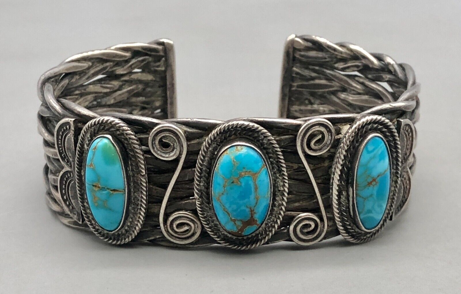 Circa 1920s-1930s Handmade Braided Wire and Turquoise Bracelet