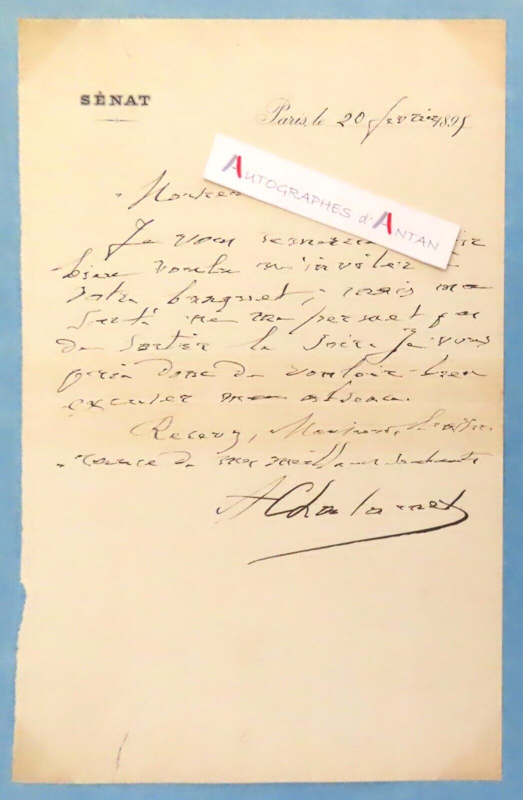 ● L.A.S 1895 Arthur CHALAMET born Vernoux-en-Vivarais senator Ardèche letter