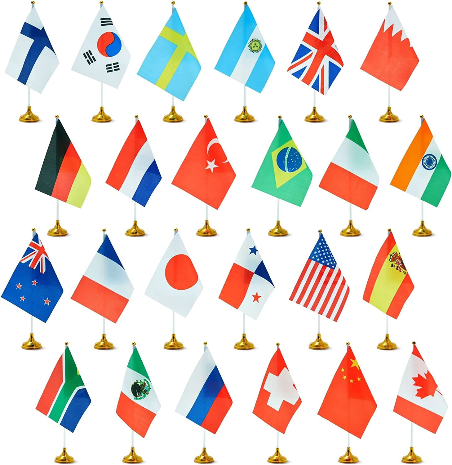 Set of 24 Small International Country Flags of the World with Stands for Desk De
