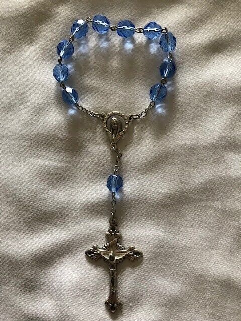 Rosary, Blue Faceted Glass Beads, 1 Decade, One Decade, Italy
