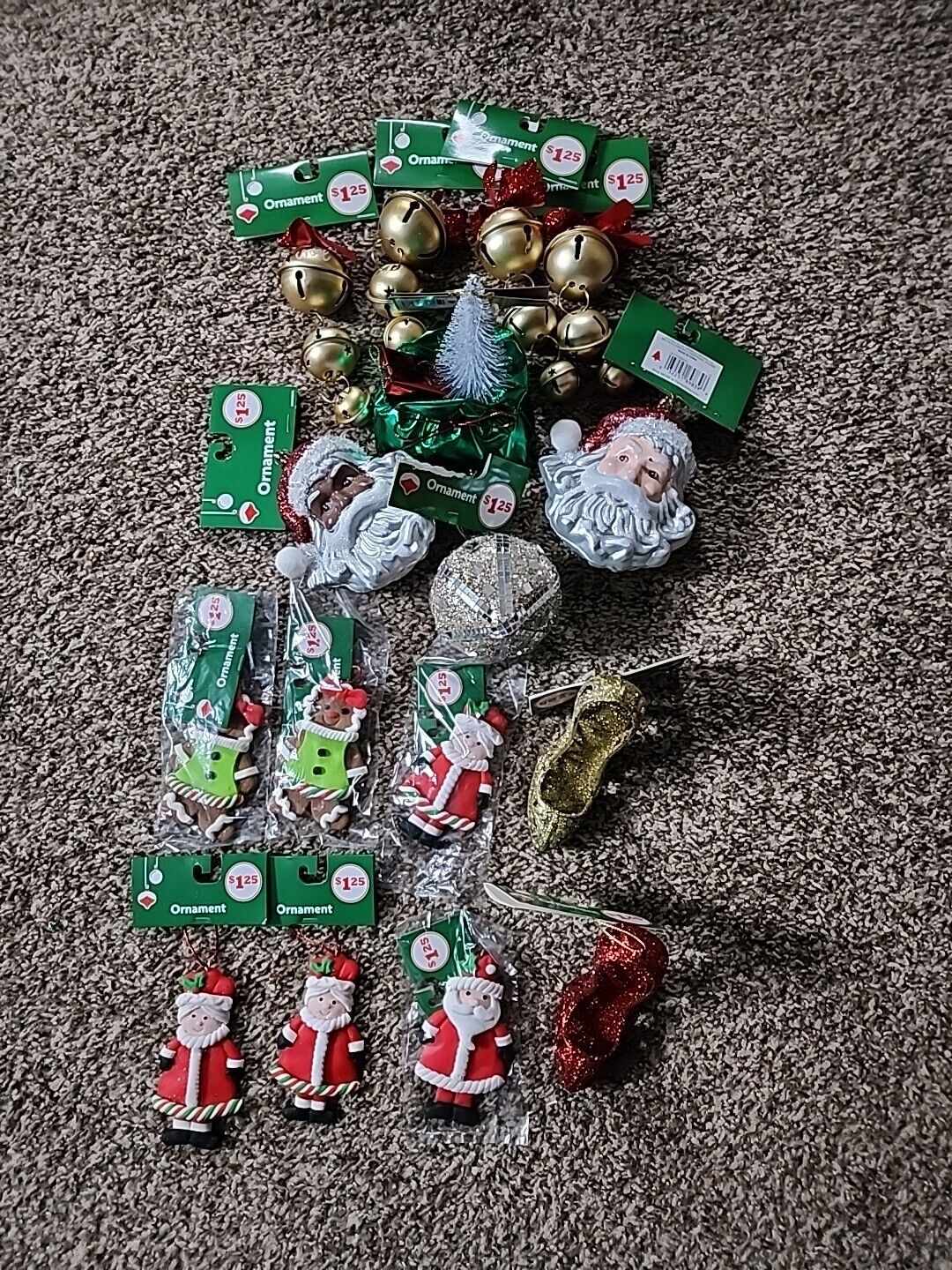 LOT Of 16 Christmas Ornaments New Bells, Mr. & Mrs. Clause, Ginger Bread More