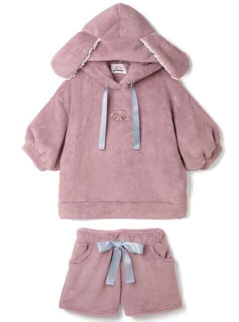 Sanrio My Melody Matching Cloth GRL Pink L Size Lace Fluffy Hood Rabbit Ribbon