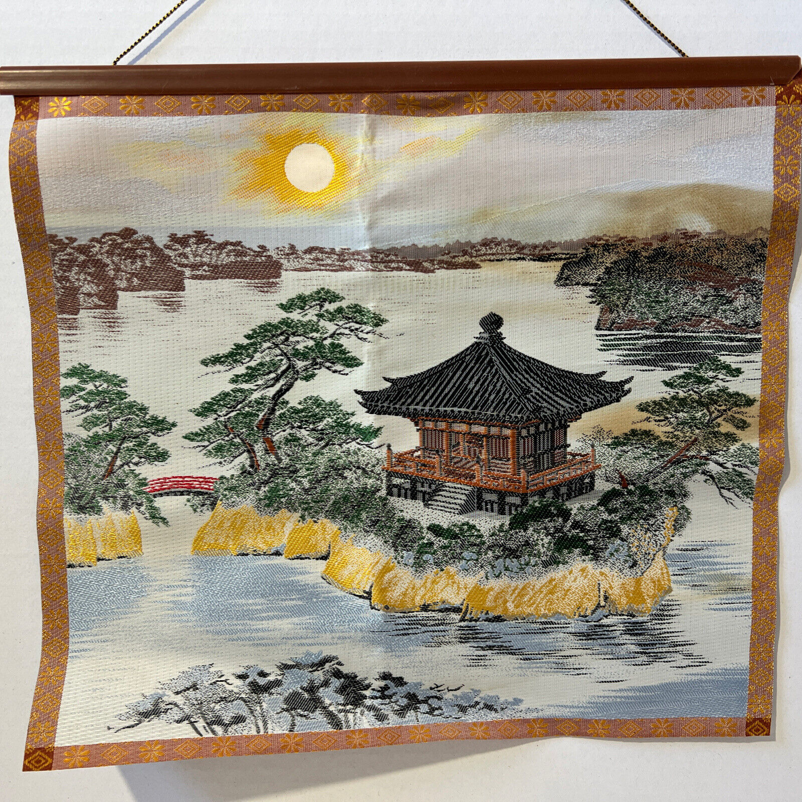 Vintage Japanese Silk Embroidered Hanging Tapestry 