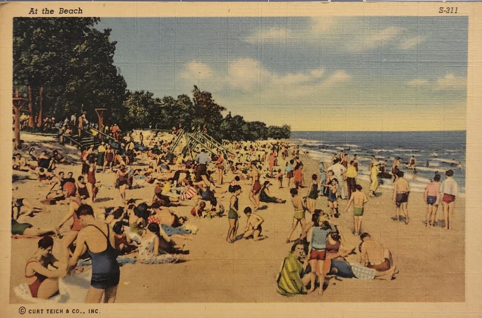 At The Beach - Vintage Postcard - Linen 1930-1945 - Bathing Scenes